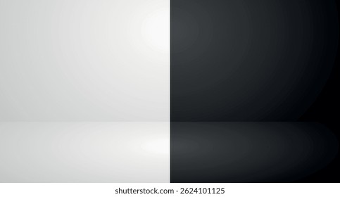 Empty White and Black studio room background. Studio Backdrop. Vector illustration