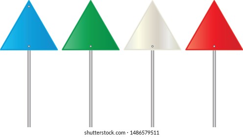 Empty white, blue, green and red traffic signs.