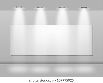 empty white board with lights in the art gallery