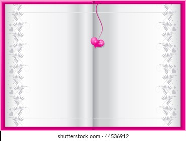 empty white book background for your text with pink heart