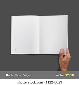 Empty white book isolated on black. Vector design.