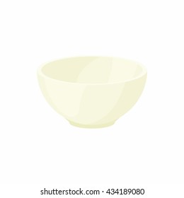 Empty white bowl icon, cartoon style