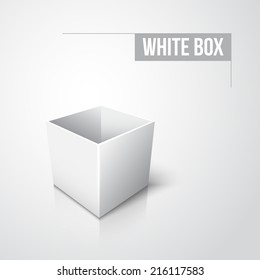 Empty white box or container for package with realistic shadow and reflection on gray vector background