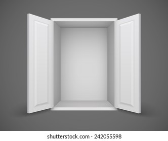 Empty White Box With Open Doors And Nothing Inside. Eps10 Vector Illustration