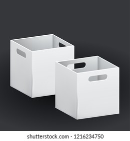 Empty white cardboard box packaging container. Tare for transportation, storage and keeping. Vector illustration of isolated on black background 3d realistic set of hard paper box.