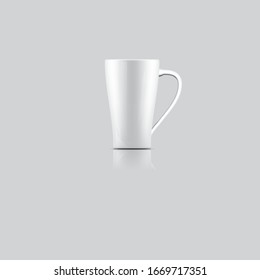 Bolas de cerámica blanca vacías con fondo blanco, sombra y reflexiones debajo de la taza, Vidrio cerámico de bebida realista, vectorial de utensilios de cocina