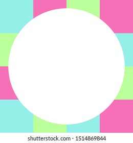 empty white circle on pastel color squares checkered block, template banner checker pink blue color, ad colorful block soft pastel bright, cubes square polygon mosaic and copy space advertising