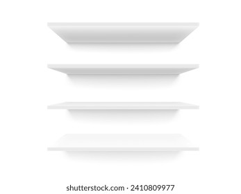 Empty white clean shelves. 3d vector illustration