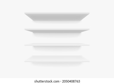 Empty white clean store shelves. Vector mock-up 