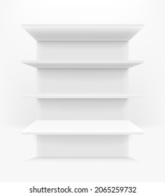 Empty white clean store shelves. Vector mock-up 