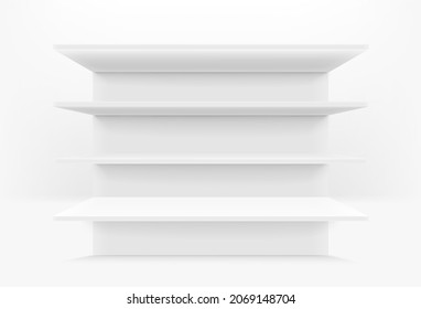 Empty white clean store shelves. Vector mock-up 