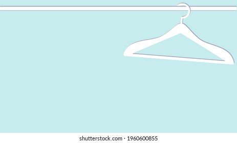 Empty white coat hanger on white bar. Clothes hanger vector illustration with blue background for your text. Background for design flyers, store banners, sale season, store ads