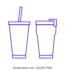 empty white cold or hot storage glass and keep water temperature or blank stainless steel cup for milk tea beverage and coffee drink with straw on white clipping. vector illustration in flat style.