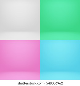 Empty white and color 3d studio room vector photo backgrounds set