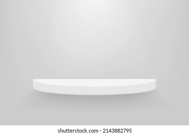 Empty white color shelf with shadow background. Template for premium, luxury product presentation