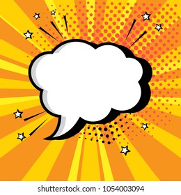 Empty white comic bubble for your text on orange background. Comic sound effects in pop art style. Vector illustration
