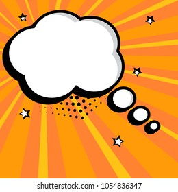 Empty white comic bubble for your text on orange background. Comic sound effects in pop art style. Vector illustration