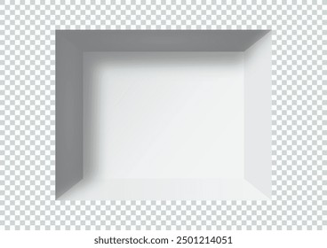 Marco profundo blanco vacío en la maqueta transparente de la pared para su diseño, Ilustración vectorial