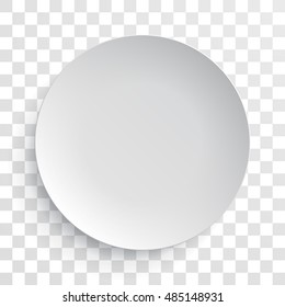 Empty white dish plate background. Vector round dinner plate. Paper plate illustration on transparent background.