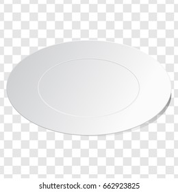 Empty white dish plate background. Vector round dinner plate. Illustration on transparent background. Isometric projection