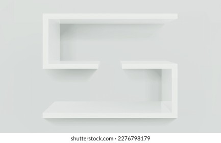 Estante rectangular doble blanco vacío o nicho en la pared de la maqueta 3D. Compra, galería de plástico o vitrina de madera para presentar el producto. Espacio de almacenamiento comercial en blanco. Mobiliario de diseño interior. Librería de habitaciones