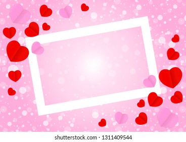 empty white frame and red pink heart shape for template banner valentines card background, many hearts shape on pink gradient soft for valentine backgrounds, image pink with heart-shape decoration