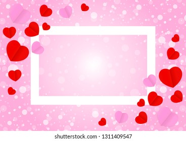 empty white frame and red pink heart shape for template banner valentines card background, many hearts shape on pink gradient soft for valentine backgrounds, image pink with heart-shape decoration