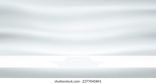 Leeres, weißes und graues Studiohintergrund. Weißer, weicher, glatter Stoffhintergrund. Platz für den Verkauf von Produkten auf der Website. Vektorgrafik.