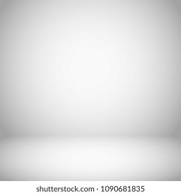 Empty white and gray light studio room interior. 3d plain grey soft gradient vector background. Studio room light, interior of grey gradient empty space