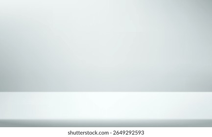 Fondo blanco y gris vacío de la habitación del estudio. Habitación vacía Estudio con mesa. Espacio para la venta de productos, telón de fondo, Fondo de pantalla, fondo, texto. Tabla de degradado. Ilustración vectorial.