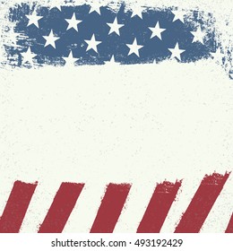 Empty white grunge canvas on american flag background. Patriotic design template.