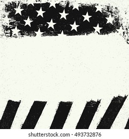 Empty white grunge copy space on black and white american flag background. Patriotic design template. 