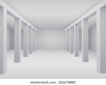 Empty white hall. Vector illustration.