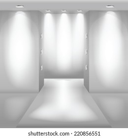 Empty white interior. Fashion podium.