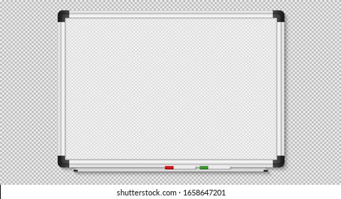 Empty white marker board on transparent background. Realistic office Whiteboard. Vector illustration