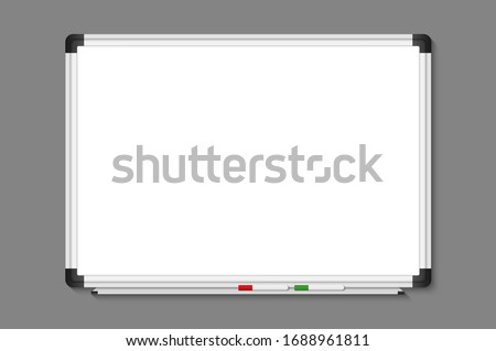 Empty white marker board on transparent background. Realistic office Whiteboard. Vector illustration