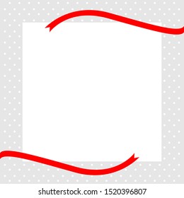 empty white on grey polka dot color, banner and copy space, template invitation card pattern polka dot and red ribbon tape, square white on polka dot cute pastel soft for banner background