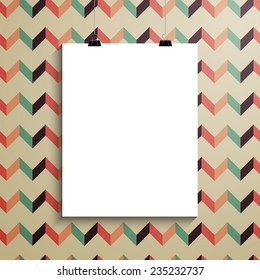 Empty white paper blank and clips. Poster, picture, frame. Vector illustration