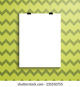 Empty white paper blank and clips. Poster, picture, frame. Vector illustration