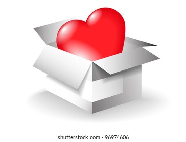 empty white paper box with red heart  isolated on the white background