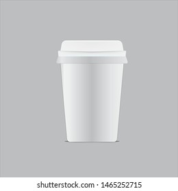 Empty white paper cup coffee vector on gray background. Plastic mug for beverage 3D. 