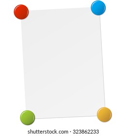 empty white paper with four colored magnets