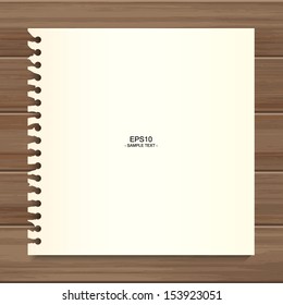 Empty white paper sheet on wooden background - Vector illustration