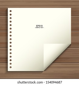 Empty white paper sheet on wooden background - Vector illustration