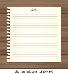 Empty white paper sheet on wooden background - Vector illustration