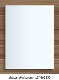Empty white paper sheet on wooden background - Vector illustration