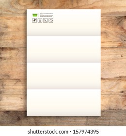Empty white paper sheet on wooden background with drawing icon - Vector illustration