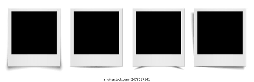 Empty white photo frame, set realistic photo card frame mockup with different shadows