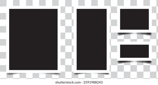 Empty white photo frame, set realistic photo card frame mockup with different shadows