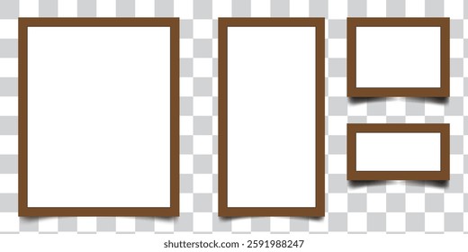 Empty white photo frame, set realistic photo card frame mockup with different shadows